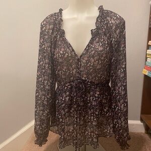 Black Floral Sheer Blouse